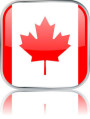 Man sieht im Bild die Flagge von Kanada auf einen Metallbutton plus Spiegel gestaltet. In Kanada gibt es 7 Bach Chöre, Bach Orchester oder Bach Vereine.