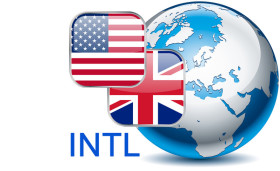 Flaggen, eine blau graue Erdkugel und die Buchstaben INTL führen als kleines Symbol zu den internationalen Seiten