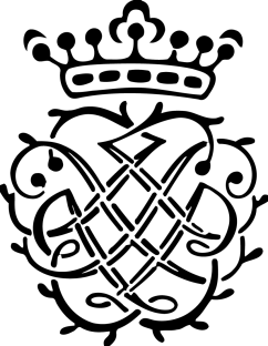 Das „offizielle“ (... alte) Bachsiegel, wie es fast 300 Jahre gültig war. Es ist ein schwarzes Wappen aus den sechs Buchstaben, je zweimal J und S und B. Seitenrichtig und in Spiegelschrift. Darüber ist eine Krone mit sieben Zacken beziehungsweise Zapfen.