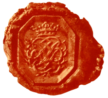 Es ist das Bach-Siegel in rotem Siegellack auf weißem Grund. Man erkennt zweimal die drei Buchstaben J, S und B und deutlich sieht man auch die Krone über den Buchstaben.
